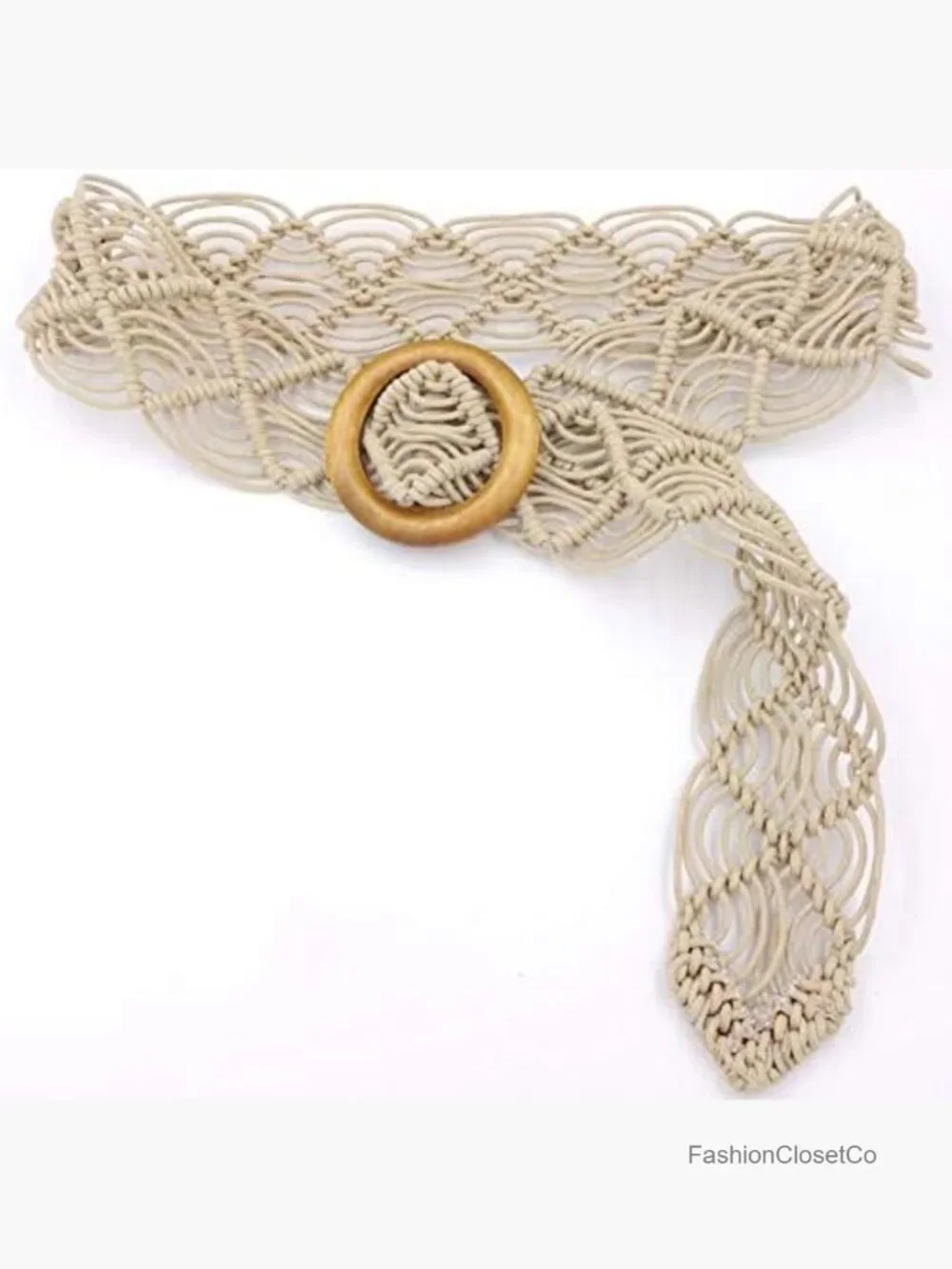Boho Woven Rattan Straw Rope Braid Waist Belt with O-Ring Wooden Buckle